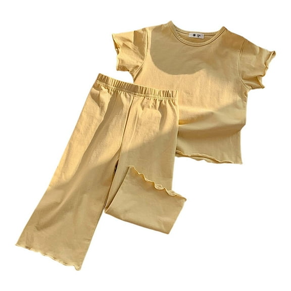 Kids Pajamas Set Crewneck Short Sleeve Top and Pants Set Fall Outfits for Kids Girl Pjs Size 4-5 Years