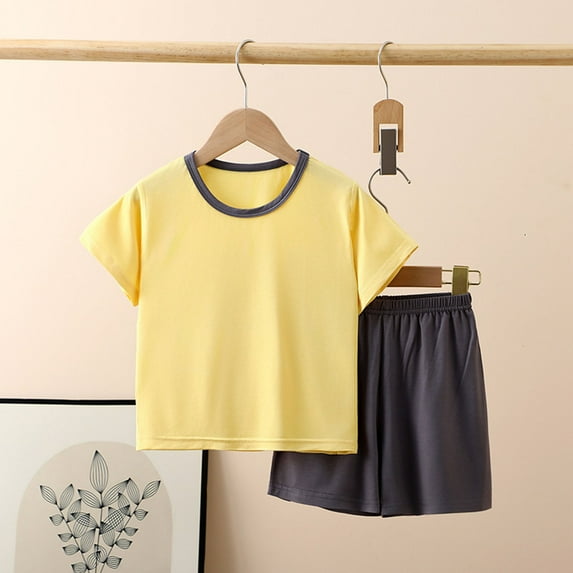 Kids Pajamas Set Crewneck Soft Comfort Short Sleeve Top and Shorts Set Summer Pajamas Sleepwear Outfits Kids Boys Clothes 6-7 Years