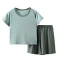 thumbnail image 1 of Kids Girls Pajamas Set Short Sleeve Pullover Crewneck Soft Shirts Shorts Set Sleepwear Loungewear Set Kids Cute Pajamas for Girls 8-9 Years, 1 of 3