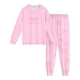 thumbnail image 1 of Kids Pajamas Set Holiday Bowknot Print Long Sleeve Crewneck Top with Pants Soft Two Piece Outfit Girl Clothes Size 5-6 Years, 1 of 6