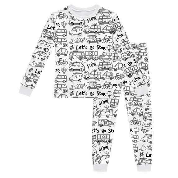 Kids Pajamas Set Kids Pjs Coloring Long Sleeve 2 Piece Pajamas Set For Boy And Girl Birthday Gifts Perfect For Pajama Party 3-4 Years