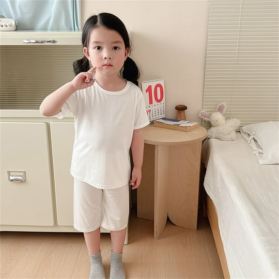 Kids Pajamas Set Short Sleeve Crewneck Soft Comfort Top and Shorts Set Summer Girls Outfits Set Kids Pjs for Girls Size 4-5 Years