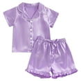 thumbnail image 1 of Kids Pajamas Set Silk Satin Pleated Short Sleeve Button Down Sleepwear with Shorts Summer Pajamas for Girls Clothes Size 10-11 Years, 1 of 2