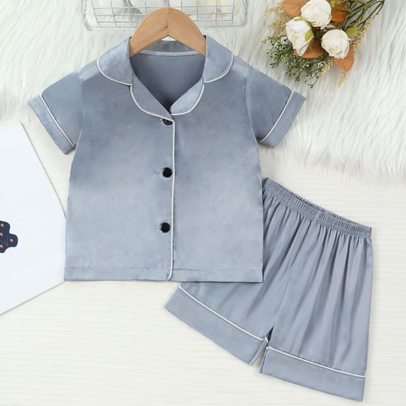 Kids Pajamas Set Silk Satin Short Sleeve Button-Down Loungewear with Shorts Summer PJS for Girls Clothes Size 5T