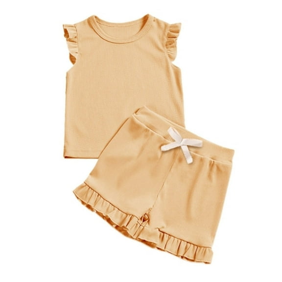 Kids Pajamas Set Sleeveless Crewneck Pullover Top Shorts Set Toddler Nightgown Summer Kids Pjs for Girls Size 4-5 Years