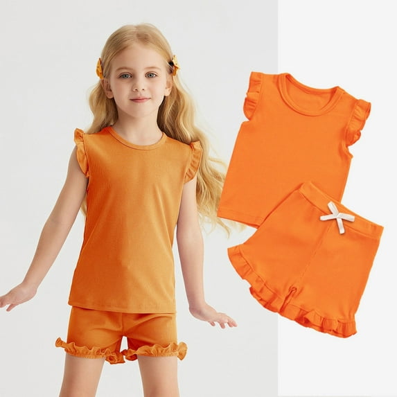 Kids Pajamas Set Sleeveless Crewneck Soft Comfort Top and Shorts Set Summer Pajamas Set Kids Girls Pajamas 5-6 Years