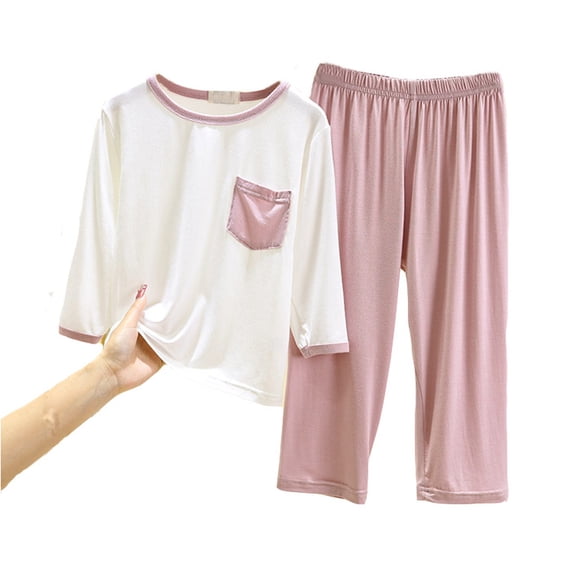Kids Pajamas Set Soft Crewneck Pullover Top Summer Girls Outfit Girls Pajamas Size 5-6 Years Kids Clothes