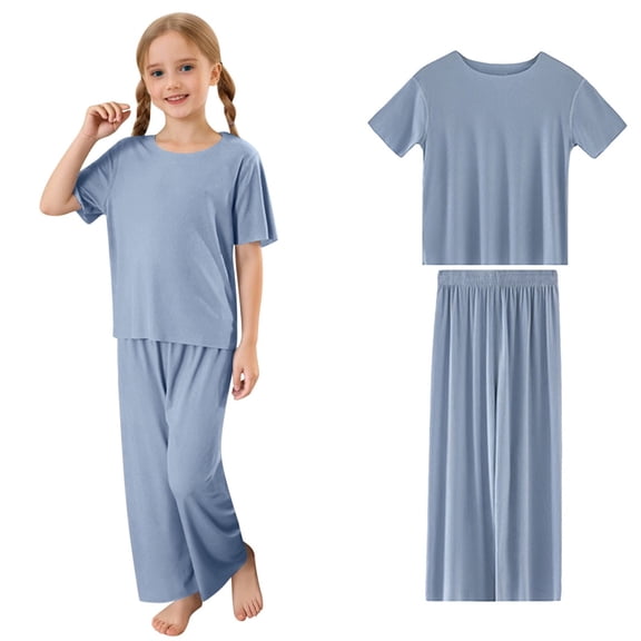 Kids Pajamas Set Soft Crewneck Pullover Top Summer Pajamas Set Toddler Boys Pajamas 5-6 Years Kids Clothes