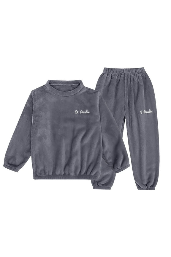 Kids Pajamas Set for Boys Girls 2-12t Winter Fall Letter Design Warm Fleece 2pcs Pjs Sleepwear Fuzzy Plush Loungewear