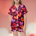thumbnail image 1 of Kids Pajamas for Girls Heart Print Short Sleeve Button Down Top Shorts Girls Summer PJS Clothes for Girls 8-9 Years, 1 of 3