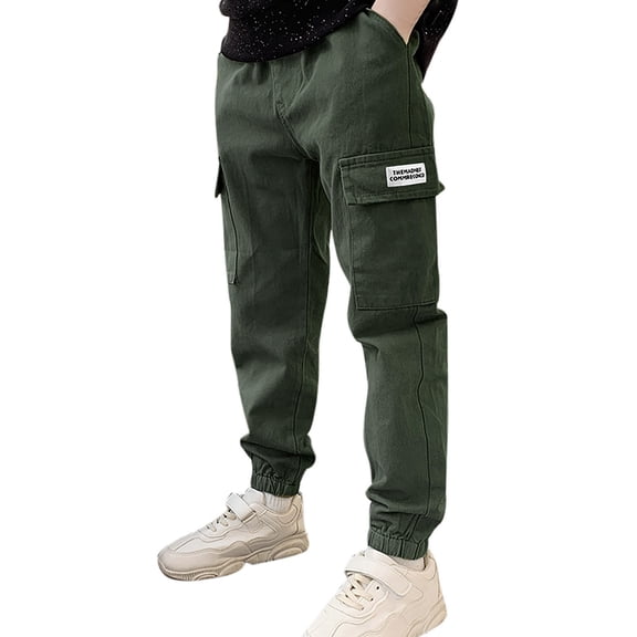 Kids Pants - Boys Cargo Jogger Pants Lined Winter Warm Casual Tapered Sweatpants with Pockets for Teen Youth Kids School Outdoor Sports Wear,Color:Green,Size:13-14Years