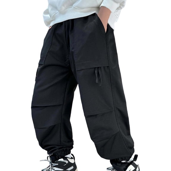 Kids Pants - Boys Cargo Pants - Durable Twill Boy Jeans with Multiple Pockets for Daily Play School and Outdoor Adventures Comfortable Fit for Everyday Wear,Color:Black,Size:11-12 Years