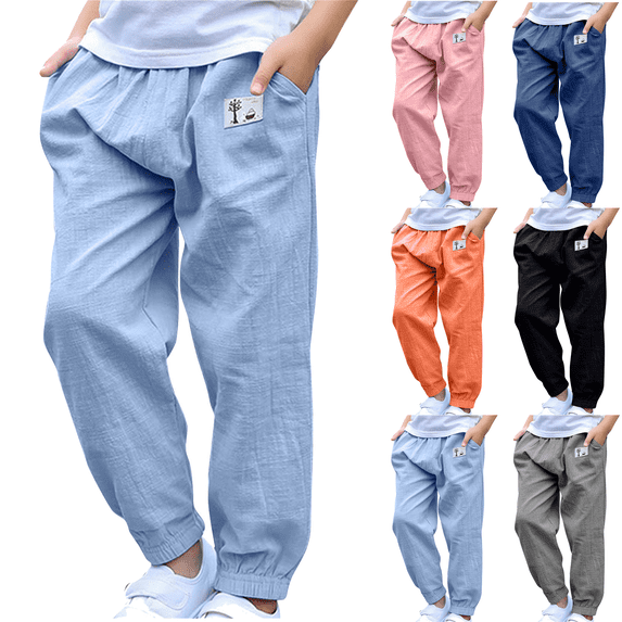 Kids Pants Boys Girls Joggers Pant Elastic Waist Cotton Sweatpants Lightweight Summer Fall Casual Long Trousers 3-10 Years