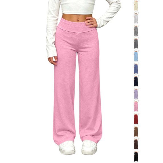 Kids Pants Dqueduo Children's Solid Color Elastic Waist Slim Sports Thin Sweatpants Long Straight Wide Leg Pants For Kids