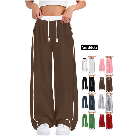 Kids Pants Drawstring Athletic Solid Color Wide Leg Track Pants Brown 4-5Years