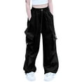 thumbnail image 1 of Cargo Pants For Girls Casual High Waisted Drawstring Sweatpants Wide Leg Streetwear Kids Pants with Pockets Trendy Jogger Trousers, 1 of 4