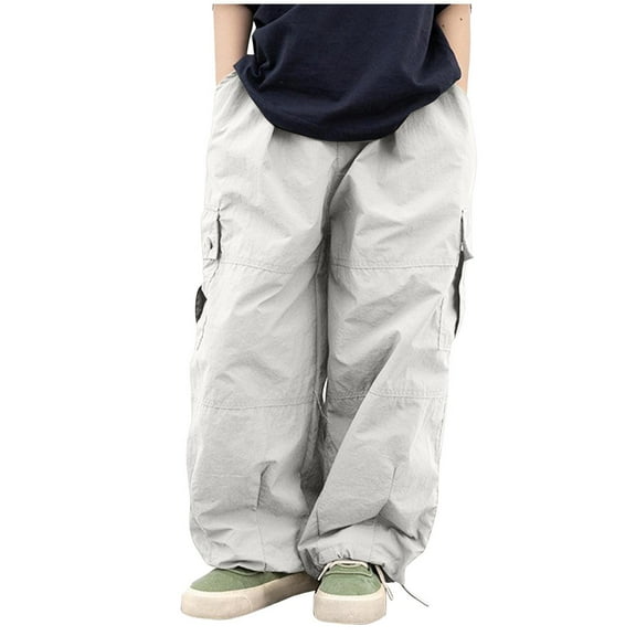 Kids Pants Solid Color Girls Cargo Pant Children's Sports Straight Pants Medium and Large Childs Casual Wide-Leg Paratrooper Loose Trousers