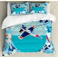 thumbnail image 1 of Kids Party Duvet Cover Set Queen Size, Airplane with Different Vessels Commercial Airline Balloon Cartoon Style Pattern, Decorative 3 Piece Bedding Set with 2 Pillow Shams, Multicolor, by Ambesonne, 1 of 3