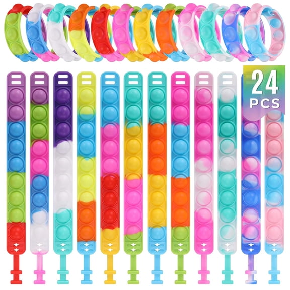 Kids Party Favors Pop Fidget Toys Bulk Its 24 Packs Fidget Bracelet It Birthday Party Favors for Goodie Bags Stuffers for Kids Classroom Prizes Poppers End of Year Student Gifts Girls Boys Trinkets