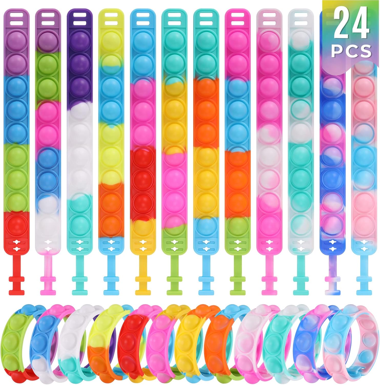 12 Set Building Block Party Favors For Kids - Goodie Bag Stuffer With Gift Box, Straw, Bubble Wand, Pin, Bracelet, Keychain