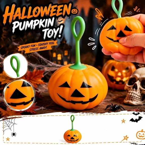 Kids Party Favors, Pumpkin Lantern, Relaxation Relief, Halloween for Student, Squeeze Slow Rising Jack O Lantern Stress Toys with Humorous Spooky Facial Print, 3X3 in Handheld