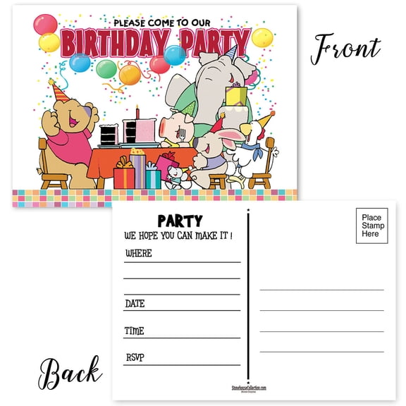 Kids Party Invitation Postcards - 25 Party Invites for Kids - Just fill in blank