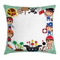 thumbnail image 1 of Kids Party Throw Pillow Cushion Cover, Pirate Explorer Children in Cartoon Style Treasure Chest Ship Tropical Island, Decorative Square Accent Pillow Case, 24 X 24 Inches, Multicolor, by Ambesonne, 1 of 2