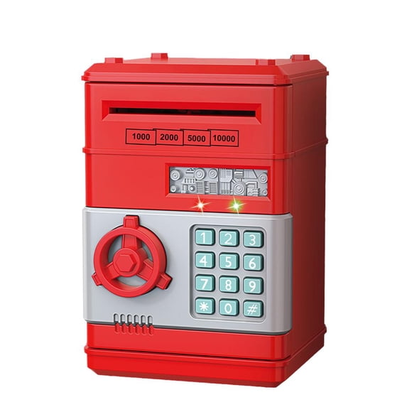 Kids Password Piggy Bank, Automatic Money Rolling Coin Bank with Light, Electronic Digital Lock ATM Toy for Boys Girls, Red