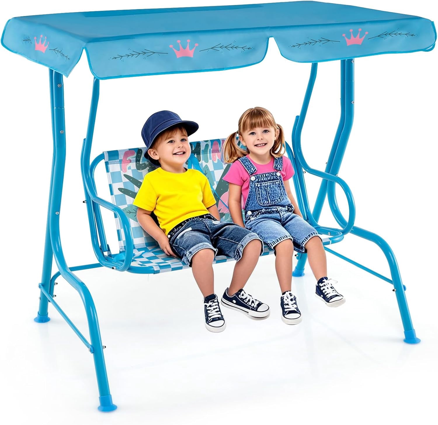 Kids Patio Swing, 2-Seater Outdoor Porch Swing Lounge Chair, Adjustable ...