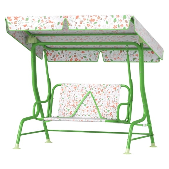 Kids Patio Swing Chair, Adjustable Canopy, Outdoor Swing Set with Safety Belt for Backyard, Porch, Garden, Green