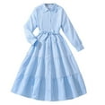 thumbnail image 1 of Kids Pearl Dress Fashion Girls Solid Color Long Sleeved Shirt Dress Girls Tulle Dress Light Blue 11Y, 1 of 9