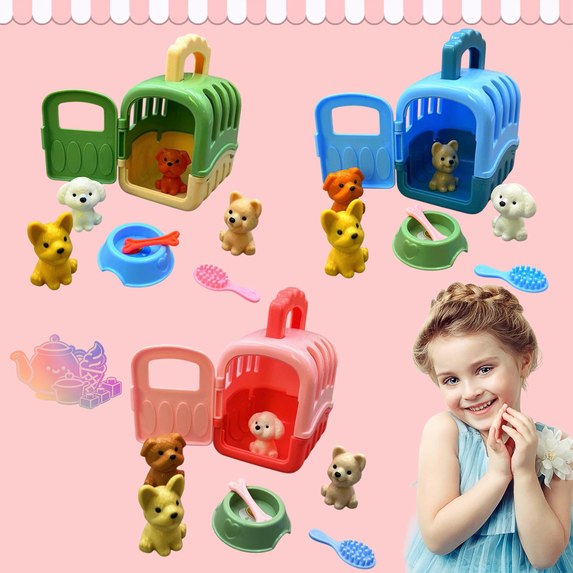 Kids Pet Dog Care Playset with Portable Pet Carrier, Simulation Puppy, Food Bowl & Grooming Accessories, Pretend Play Toy, Animal Role Play Toy Gift for Boys and Girls Ages 3 and Up
