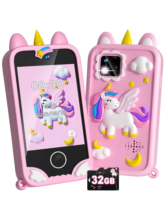 Kids Phone Toy for Girls and Boys Ages 3-11, Kids Smart Phone with Touchscreen, Dual Cameras, Educational Games, Music Player, 32GB Card, Learning Toy Gift