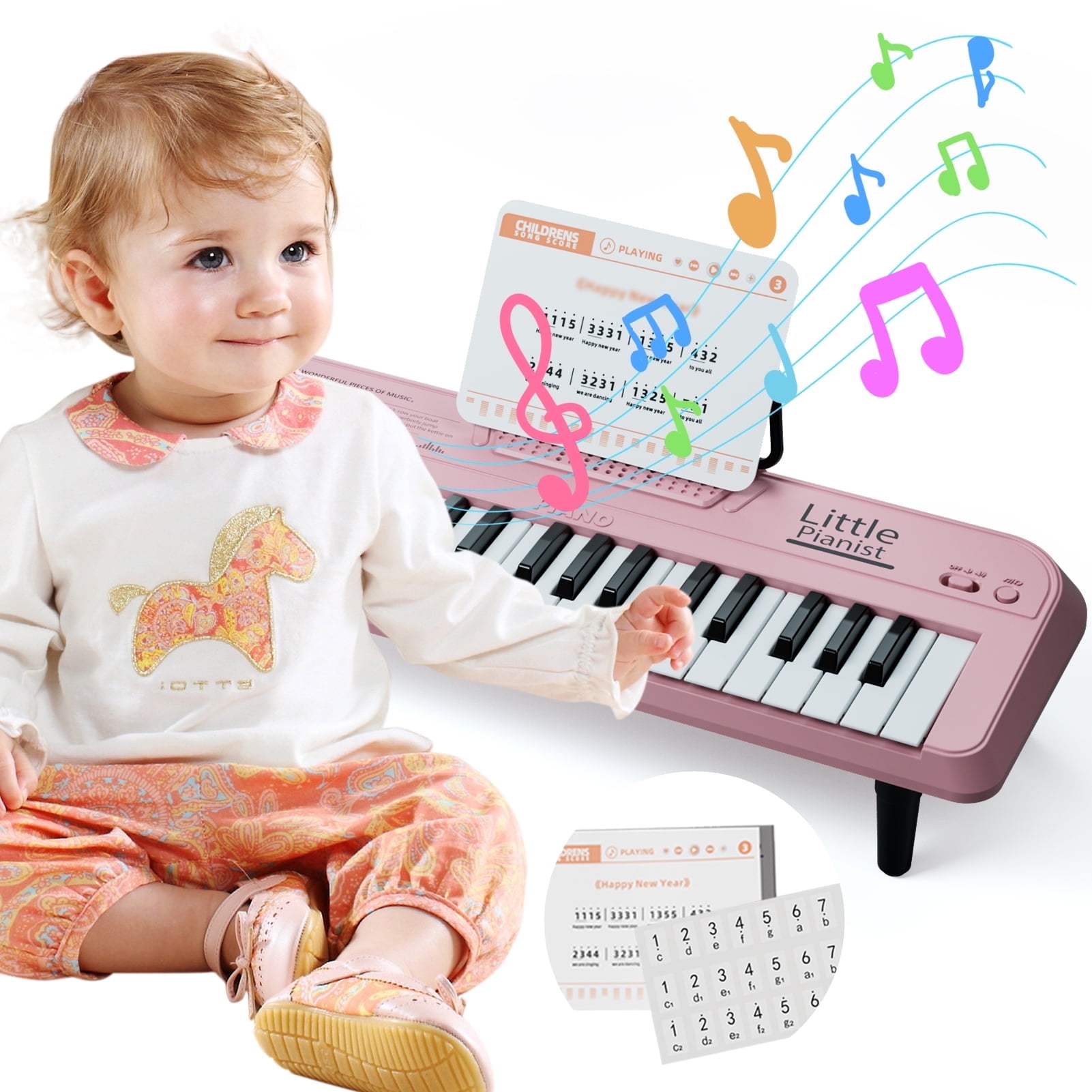 Kids Piano Keyboard Toys For Girls 37 Keys Pink Music Piano With Song
