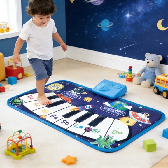 Kids Piano Mat with 8 Instrument Sounds, Toddler Stepping Musical Floor Play Mat, Interactive Learning Carpet with Recording Function, Foldable Waterproof Music Toy for Boys and Girls
