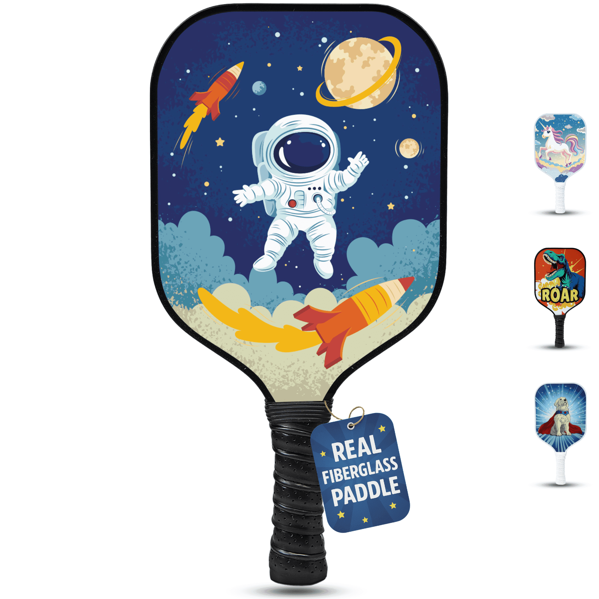 Kids Pickleball Paddle – Astronaut & Galaxy Design for Ages 3–12 | Lightweight 0.37 lb Fiberglass Paddle with Small Grip | Beginner-Friendly Paddle for Boys & Girls