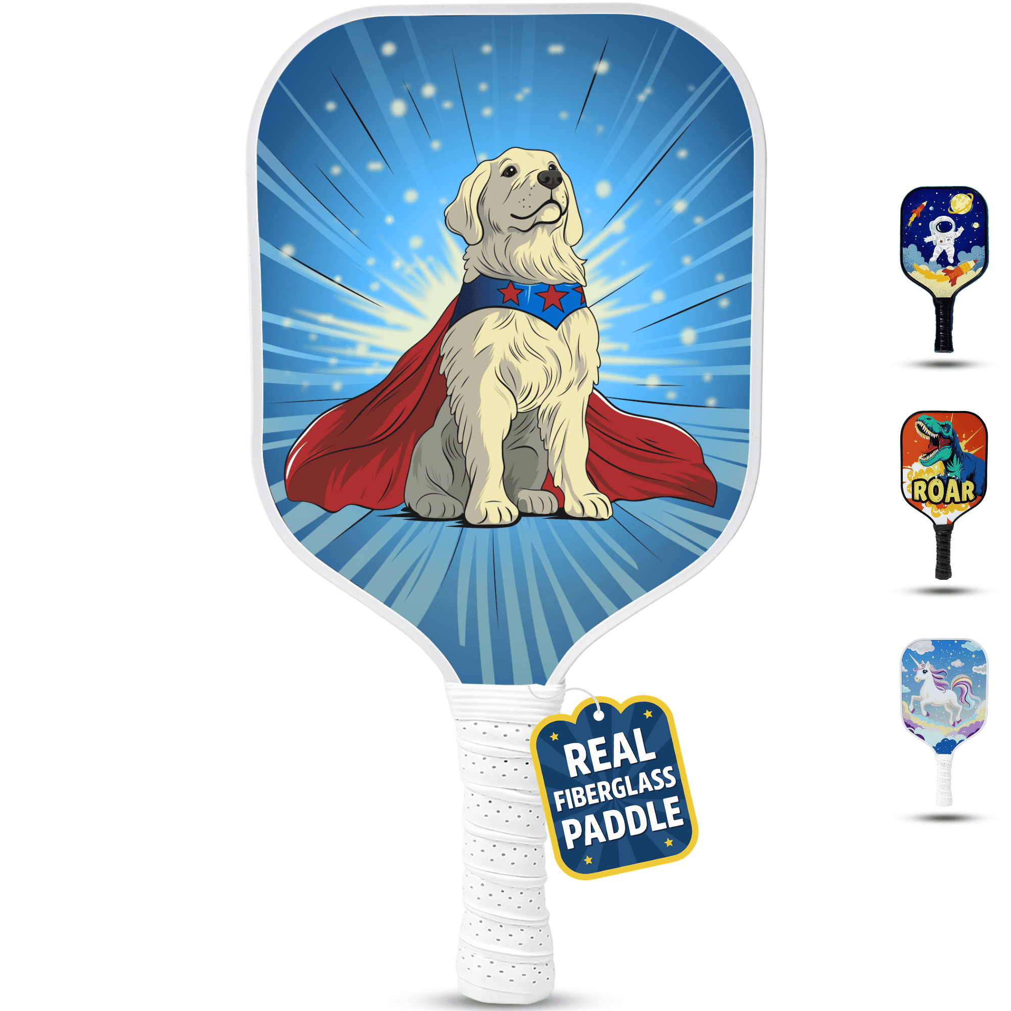 Kids Pickleball Paddle – Dog Design for Ages 3–12 | Lightweight 0.37 lb Fiberglass Paddle with Small Grip | Beginner-Friendly Paddle for Boys & Girls