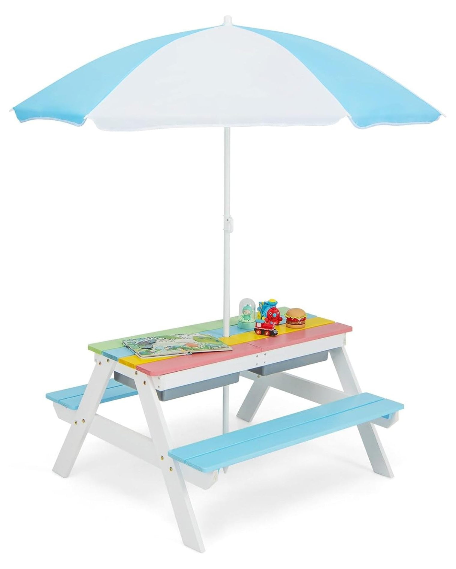 Kids Picnic Table, 3-in-1 Toddler Picnic Table with Height Adjustable ...