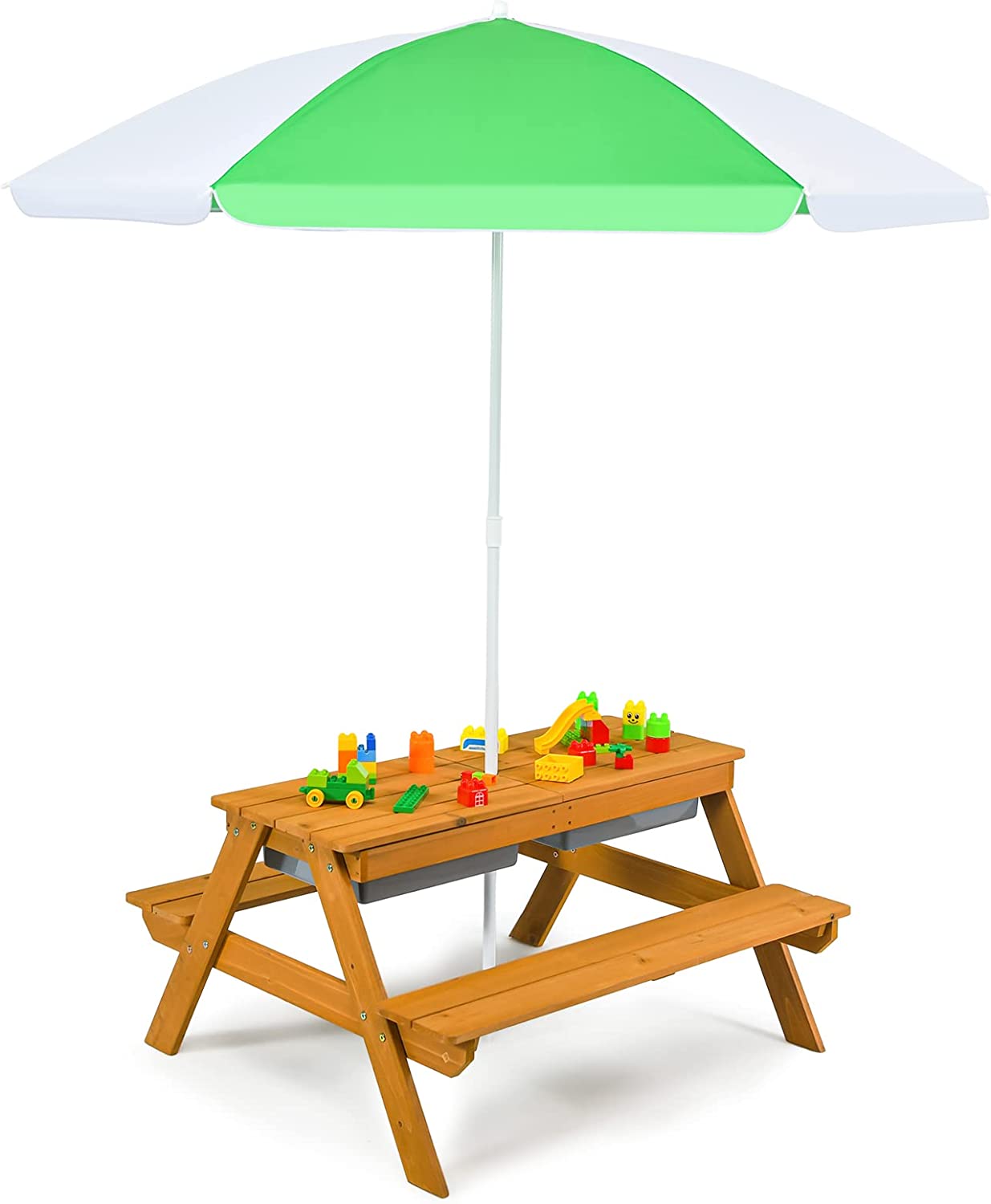 Kids Picnic Table, 4 in 1 Cedar Wooden Sand & Water Table w/ 2