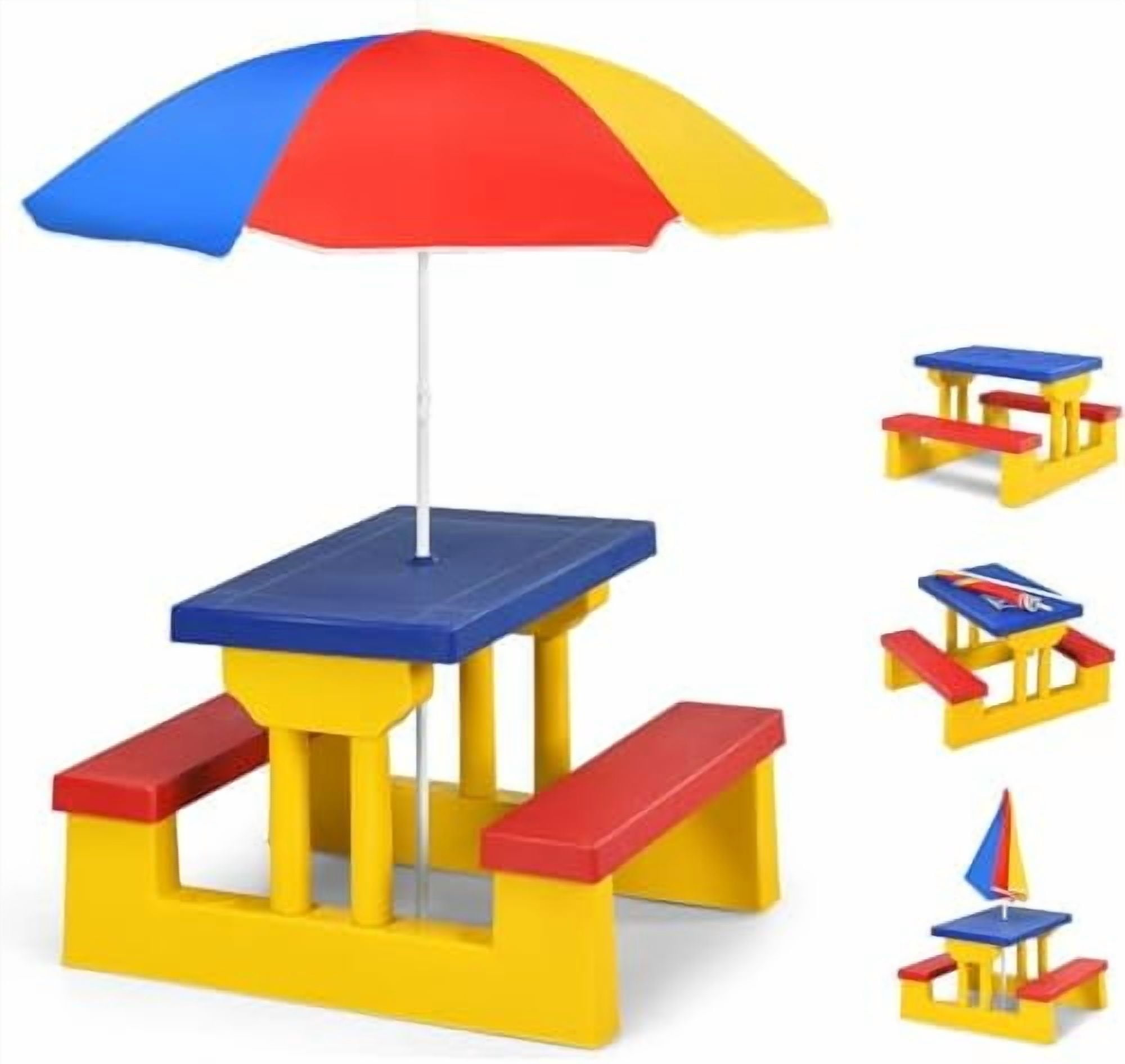 Kids Picnic Table, Kids Outdoor Table and Chairs with Removable and ...