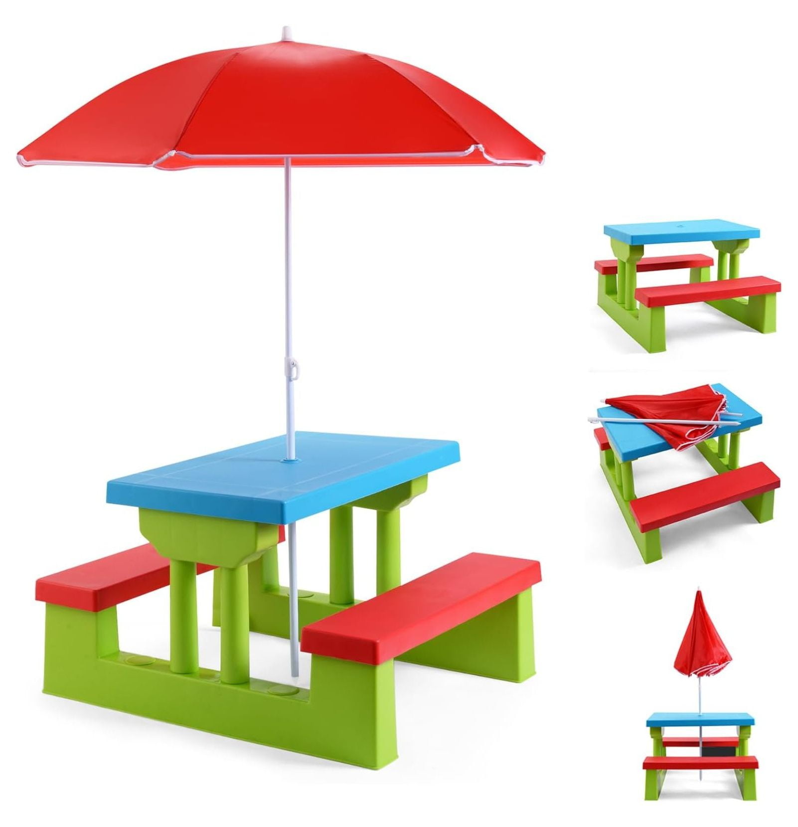 Kids Picnic Table, Kids Outdoor Table and Chairs with Removable and ...