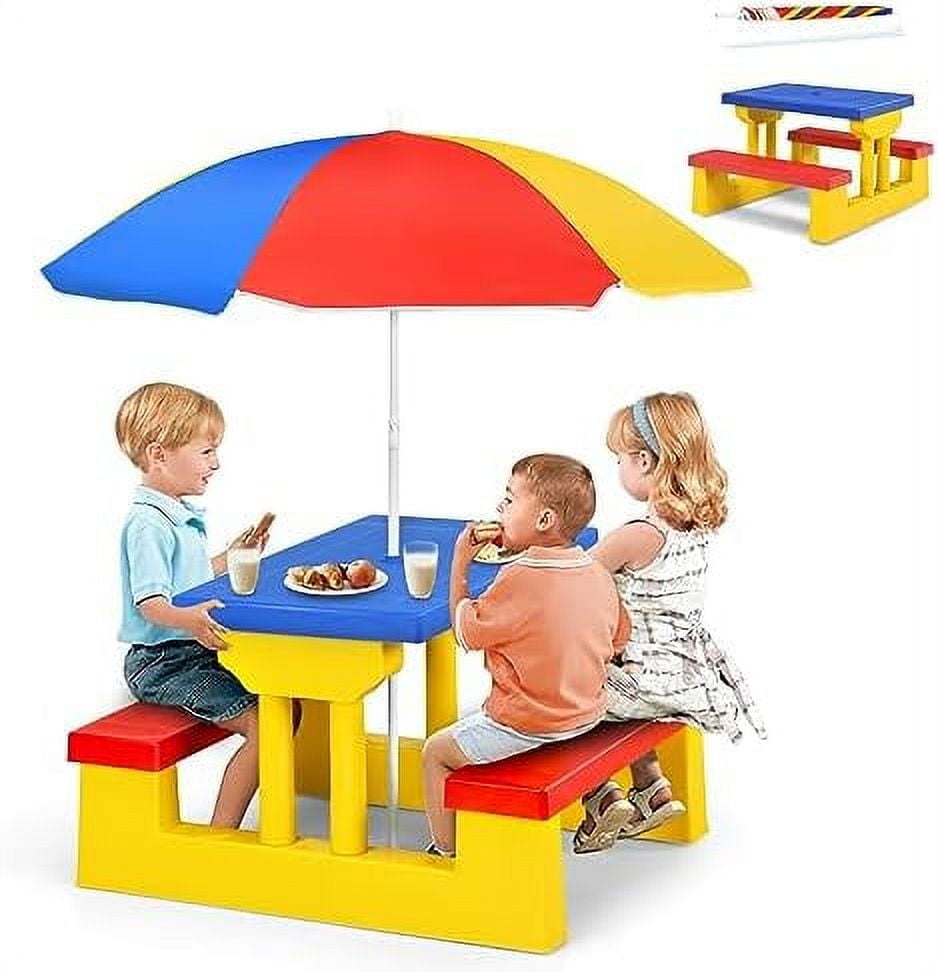 Kids Picnic Table with Removable Umbrella Indoor & Outdoor Bench Set