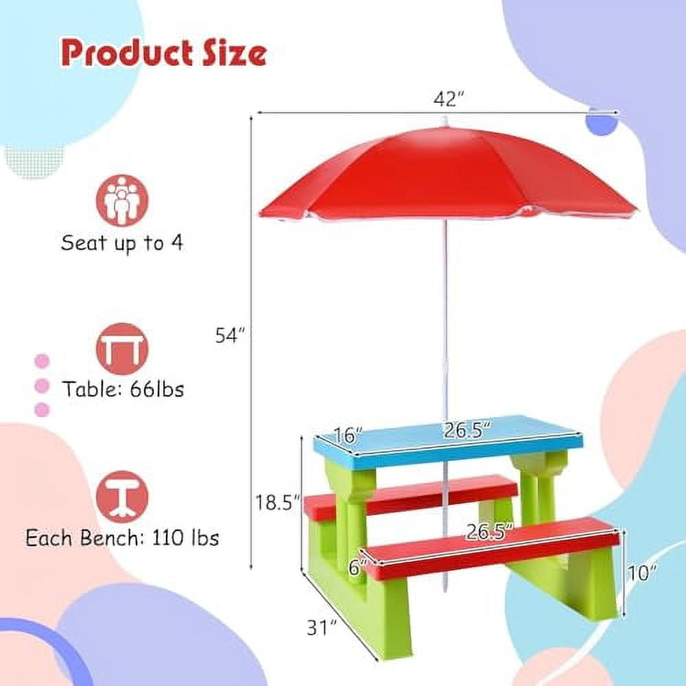 Kids Picnic Table, Toddler Picnic Table with Removable & Foldable ...