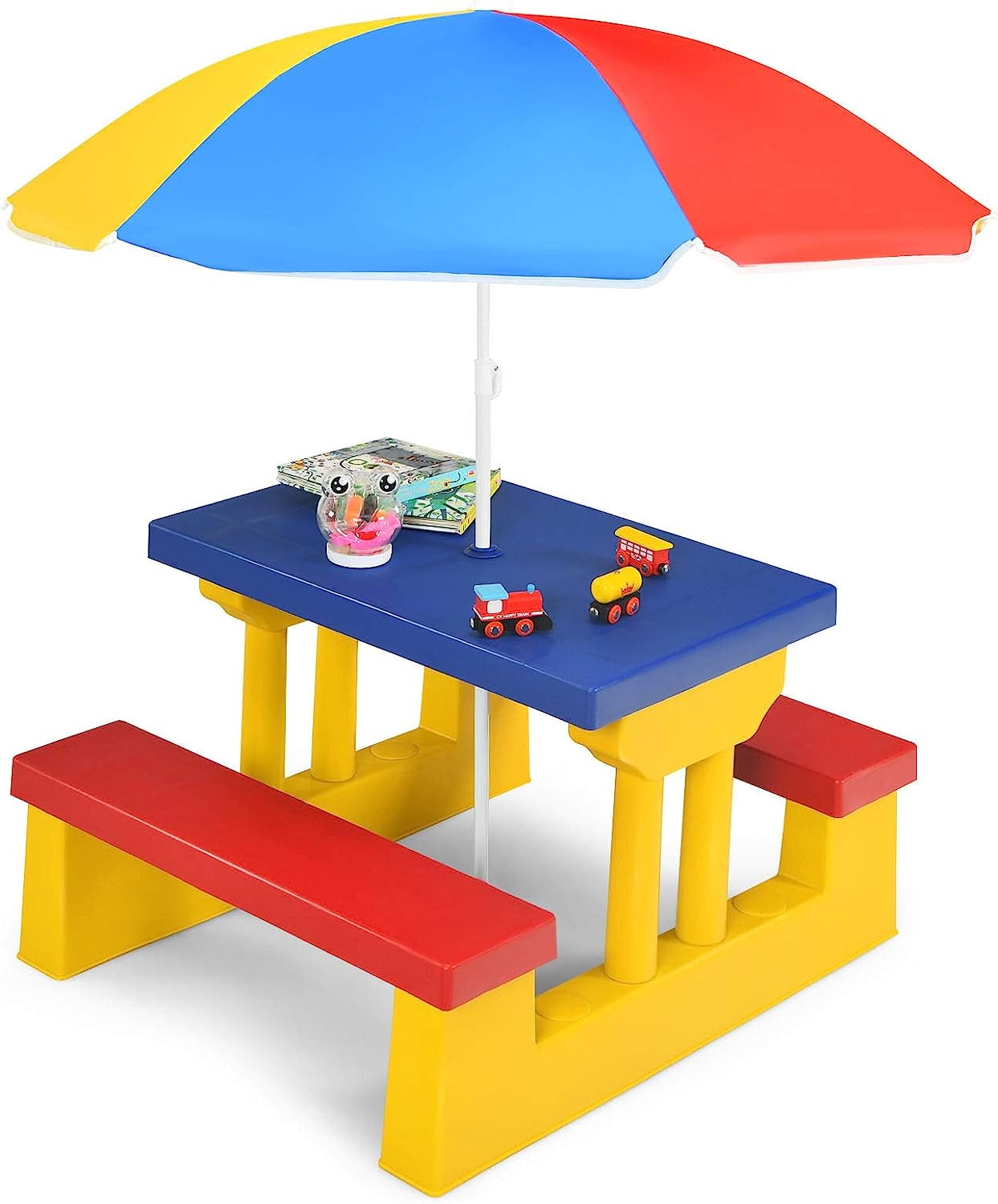 Kids Picnic Table, Toddler Plastic Outdoor Table Bench Set with