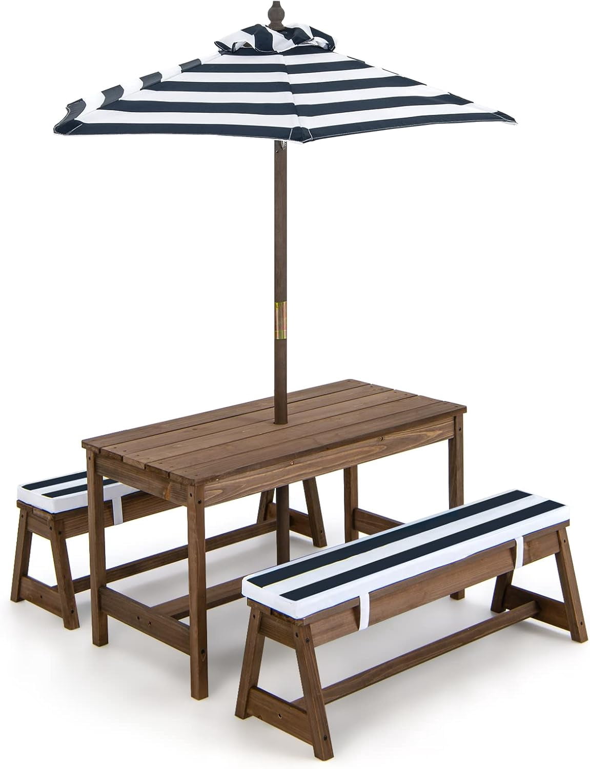 Kids Picnic Table with Umbrella Foldable, Backyard Wooden Table & Bench ...