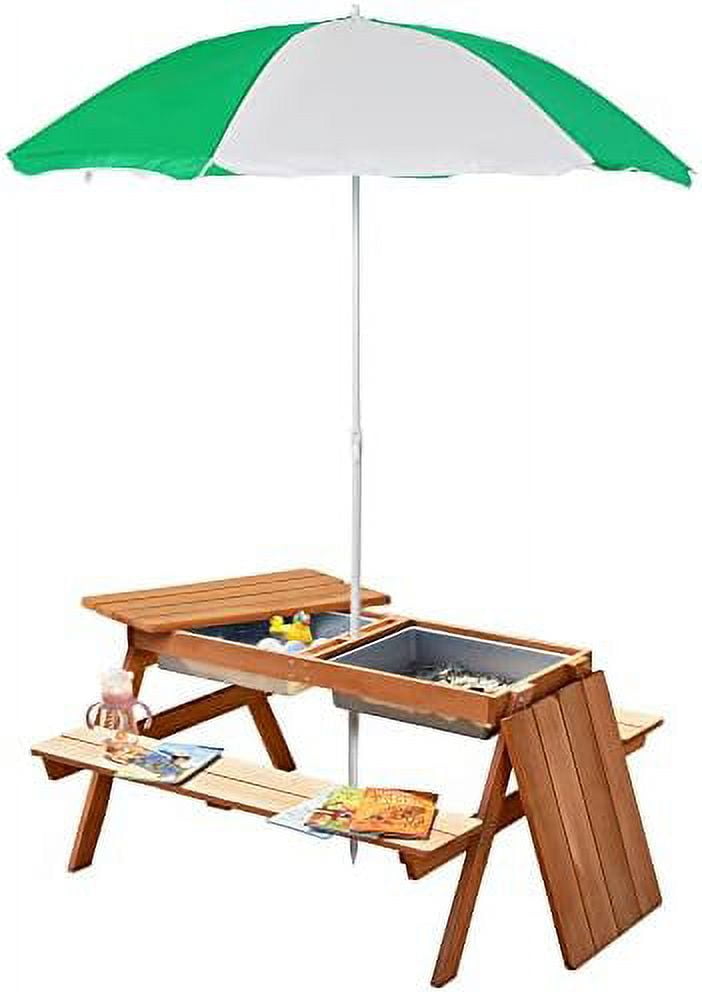 Kids wooden picnic table with umbrella cheap