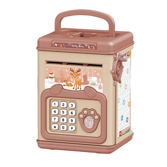Kids Piggy Bank Auto Scroll Cash Digital ATM Piggy bank Money Box Electronic Money Christmas Girls Brown