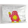 thumbnail image 1 of Kids Pillow Sham Funny Smart Monster Doing Math on Wall Science Nerds Comic Illustration Pattern, Decorative Standard Size Printed Pillowcase, 26 X 20 Inches, Pink Yellow White, by Ambesonne, 1 of 2