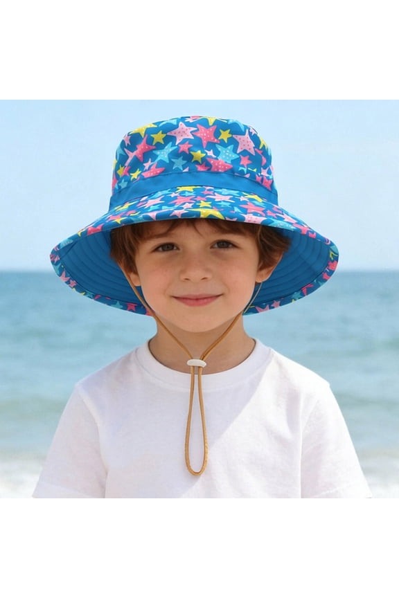Kids' Pineapple Print Bucket Hat, Adjustable Cotton Sun Hat with Chin Strap for Beach and Summer Trips, 1-8 Years Blue d 1 Years