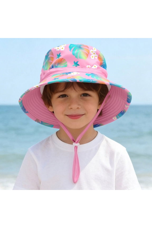 Kids' Pineapple Print Bucket Hat, Adjustable Cotton Sun Hat with Chin Strap for Beach and Summer Trips, 1-8 Years Pink 1 Years